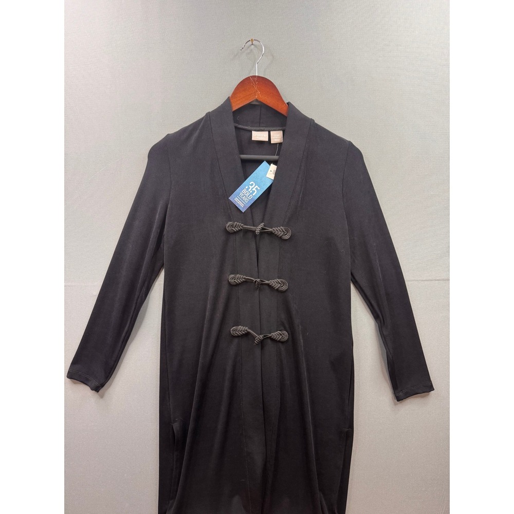 Chicos Travelers 35th Anniversary Black Frog Toggle Longline Cardigan 00P‎ XXSP
